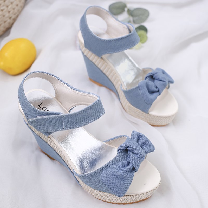 (image for) Quick-fit espadrille wedge with bow detail and strap closure