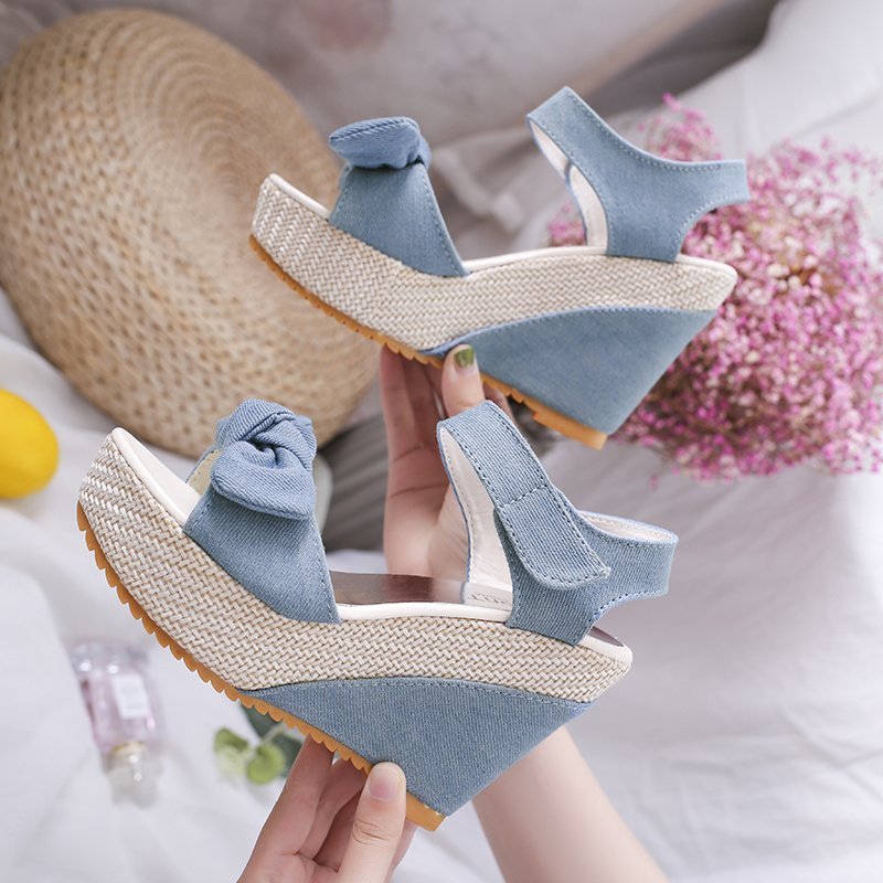 (image for) Quick-fit espadrille wedge with bow detail and strap closure