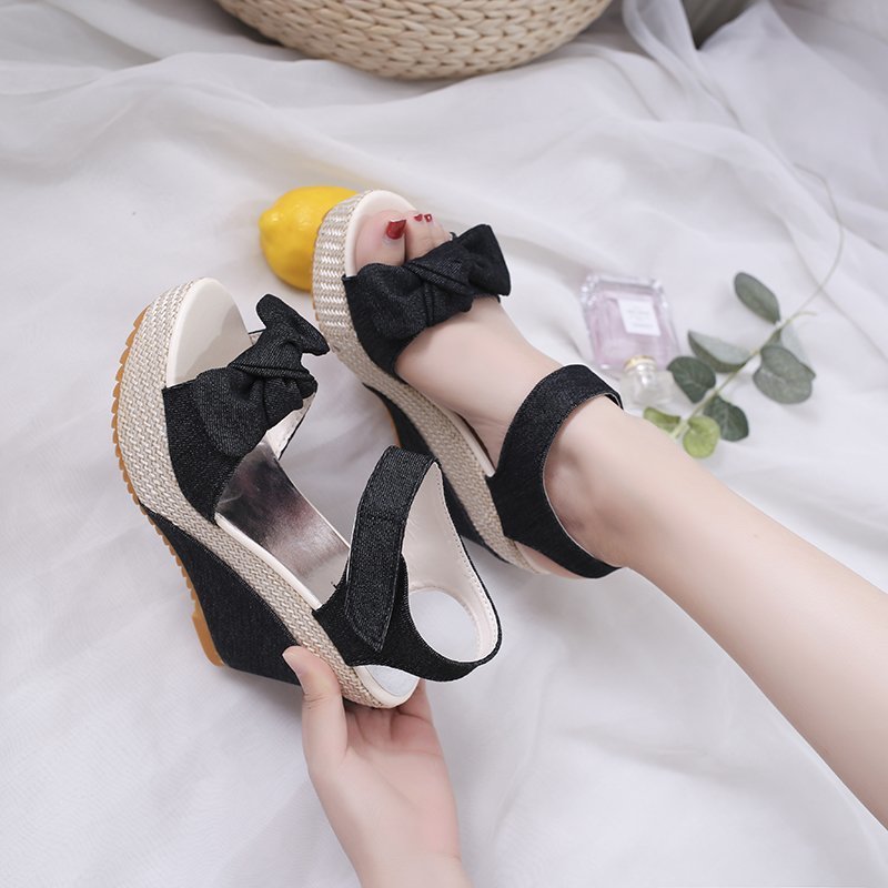 (image for) Quick-fit espadrille wedge with bow detail and strap closure