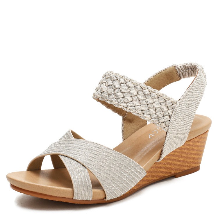 Comfort cross-strap mid wedge sandal