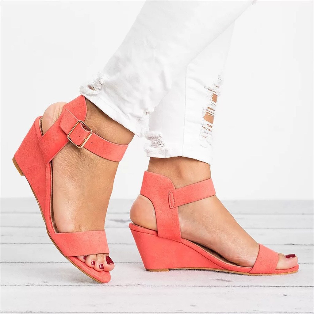 (image for) High wedge sandal with double straps and adjustable ankle hold