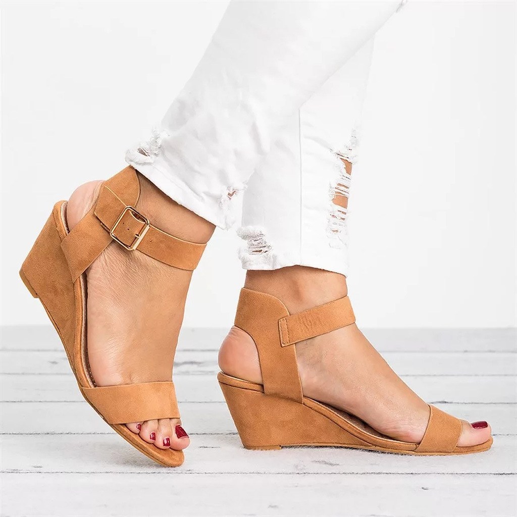 (image for) High wedge sandal with double straps and adjustable ankle hold