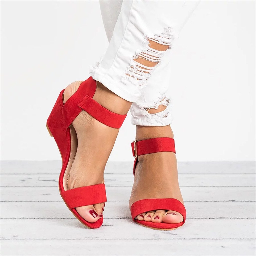 (image for) High wedge sandal with double straps and adjustable ankle hold