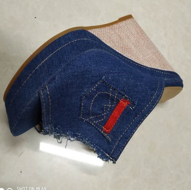 (image for) Denim wedge mule with pocket detail