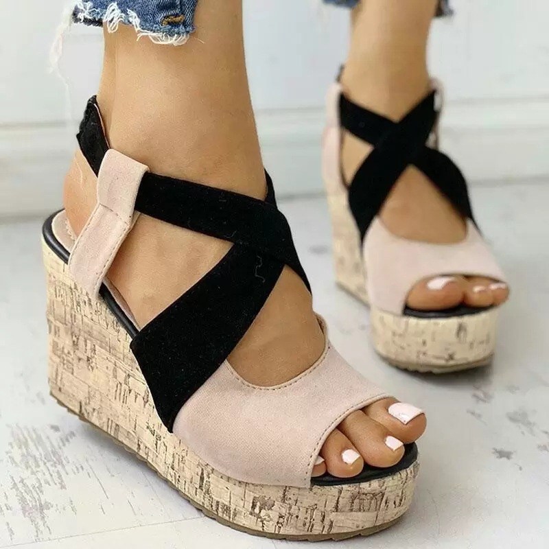(image for) Crisscross wedge sandal with cork-look platform