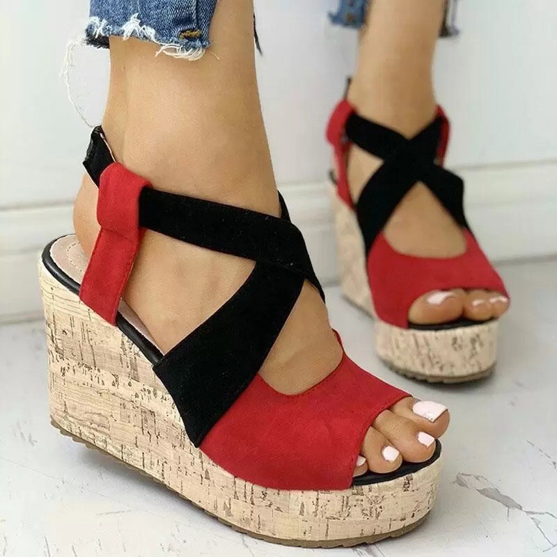 (image for) Crisscross wedge sandal with cork-look platform
