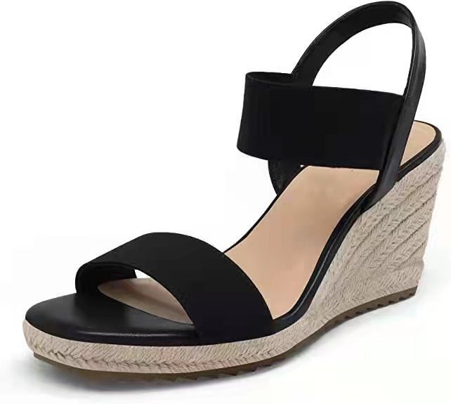 Sandalia de cuña en yute con doble tira elástica y slingback (imagen de) Sandalia de cuña en yute con doble tira elástica y slingback