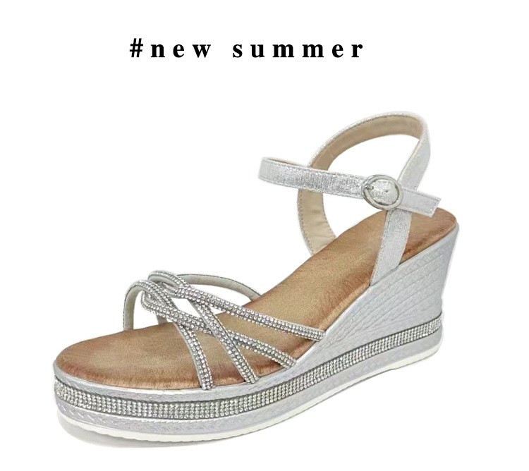 (image for) Sparkle wedge sandal with rhinestone straps and ankle buckle