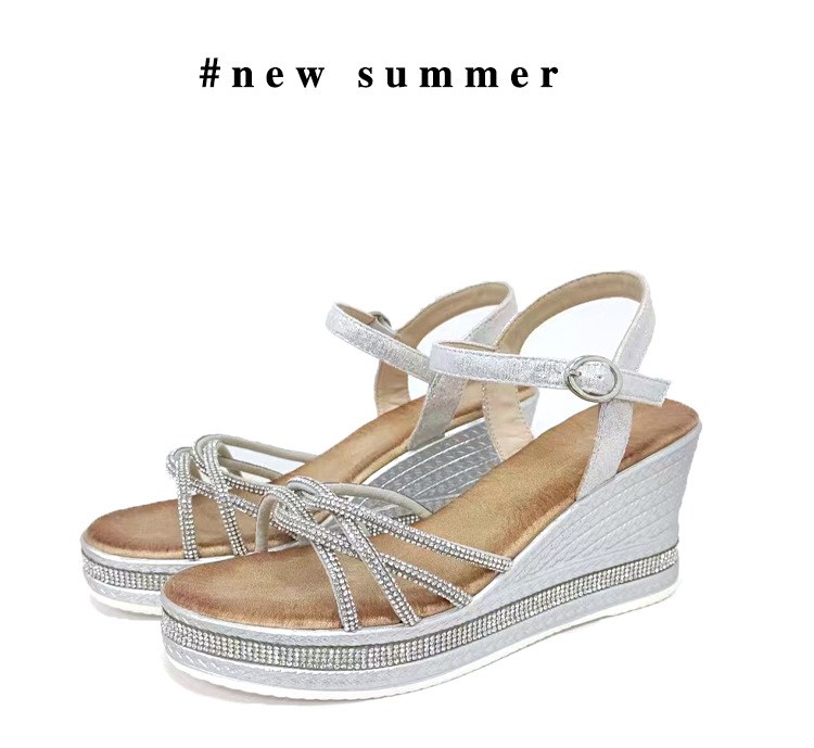 (image for) Sparkle wedge sandal with rhinestone straps and ankle buckle