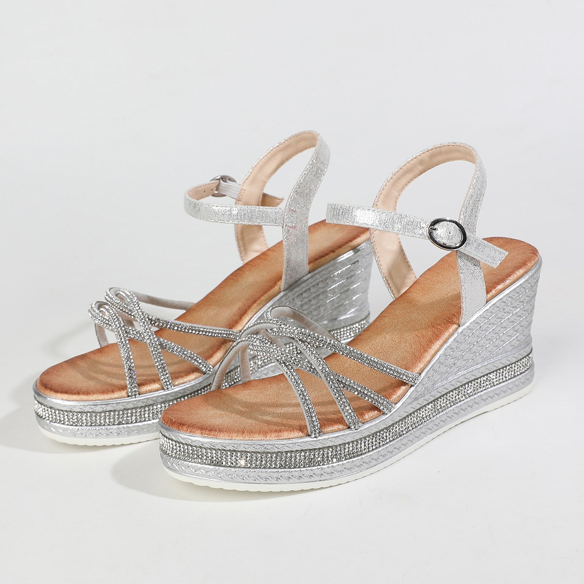 Sparkle wedge sandal with rhinestone st…