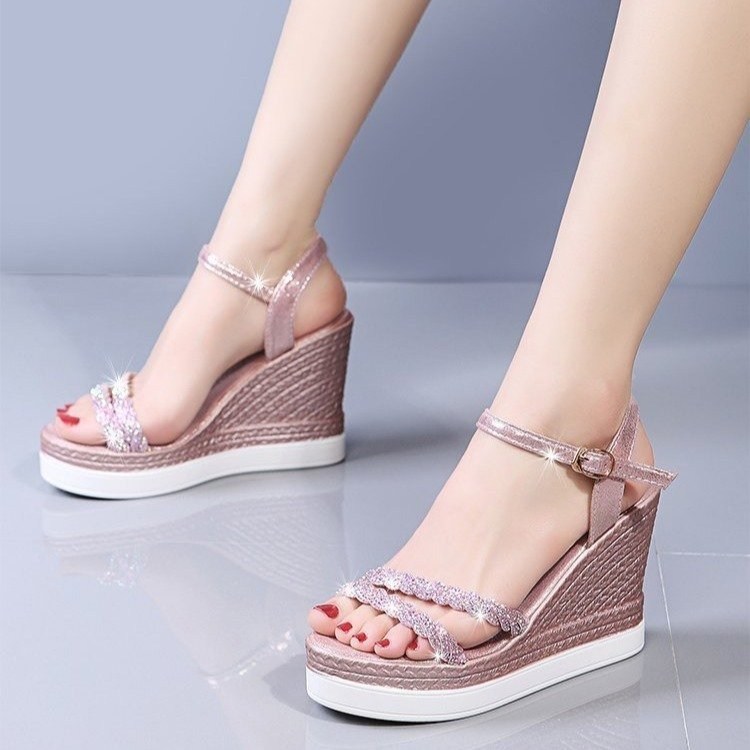 (image for) Shimmer wedge sandal with braided straps and ankle buckle