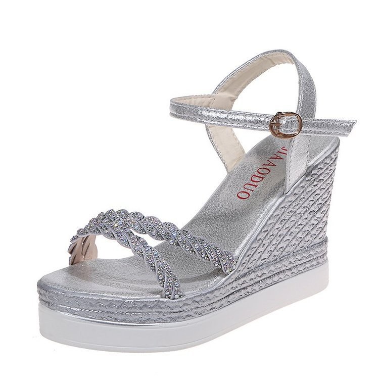 (image for) Shimmer wedge sandal with braided straps and ankle buckle