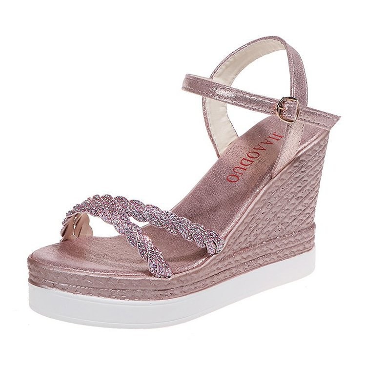 (image for) Shimmer wedge sandal with braided straps and ankle buckle