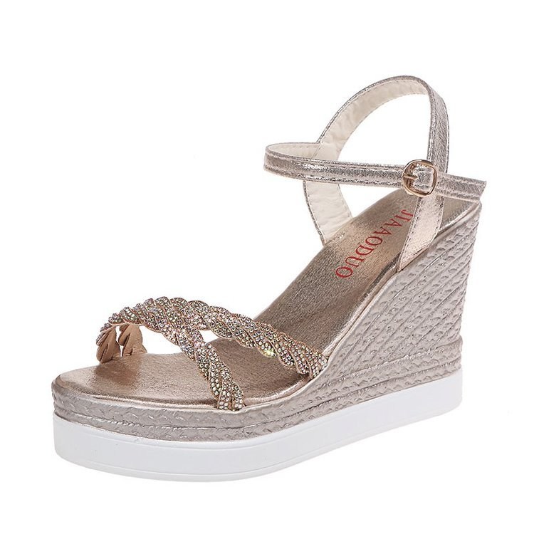 (image for) Shimmer wedge sandal with braided straps and ankle buckle