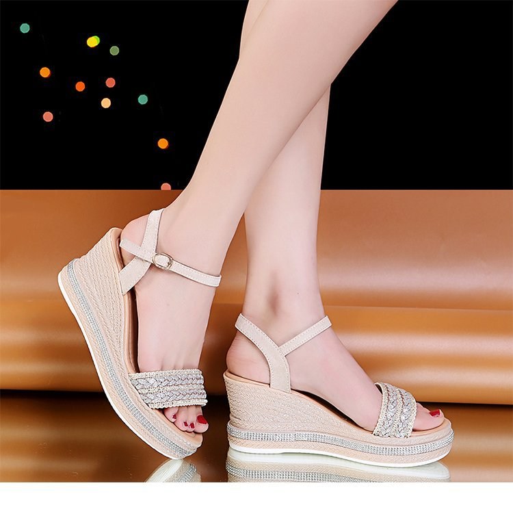 (image for) Braided-shimmer wedge sandal with ankle strap