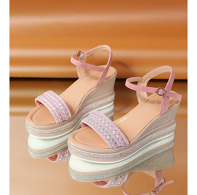 (image for) Braided-shimmer wedge sandal with ankle strap