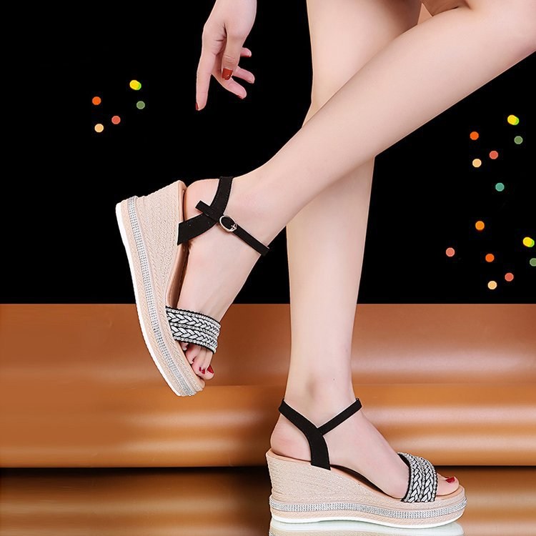(image for) Braided-shimmer wedge sandal with ankle strap