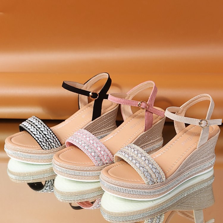 (image for) Braided-shimmer wedge sandal with ankle strap