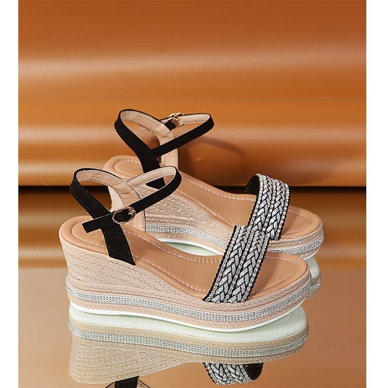 Braided-shimmer wedge sandal with ankle…