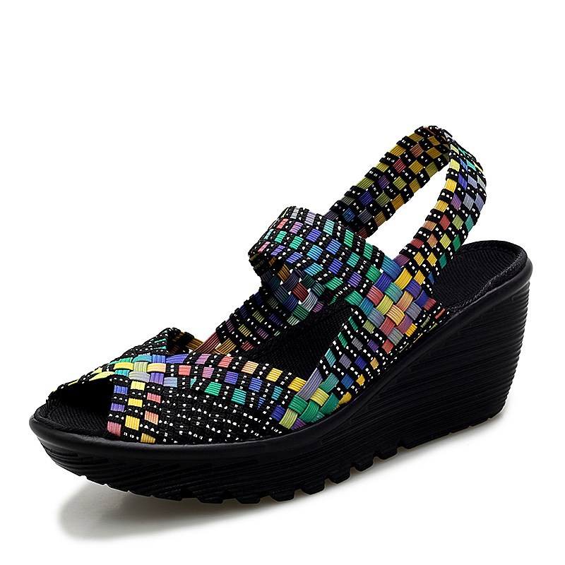 (image for) Woven elastic wedge sandal with slingback