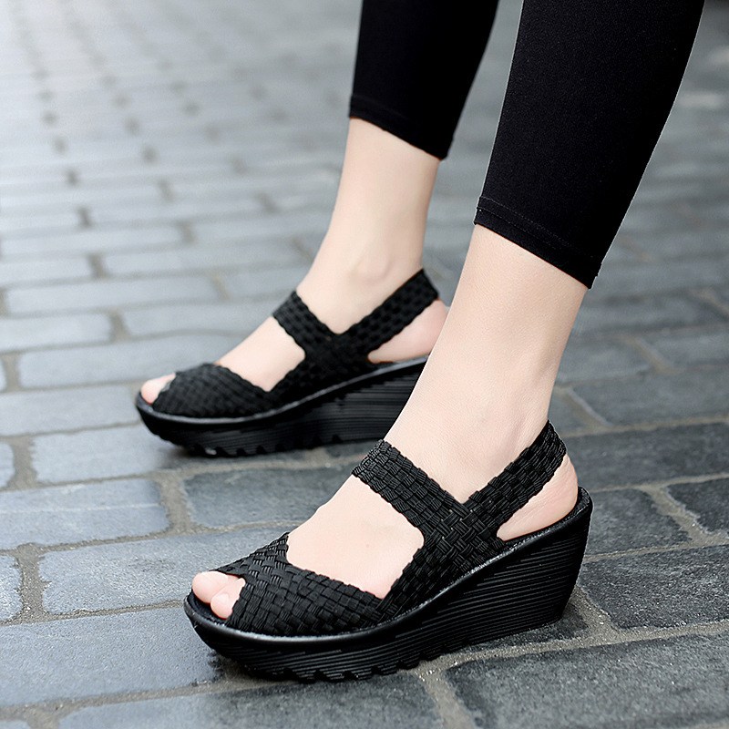 (image for) Woven elastic wedge sandal with slingback