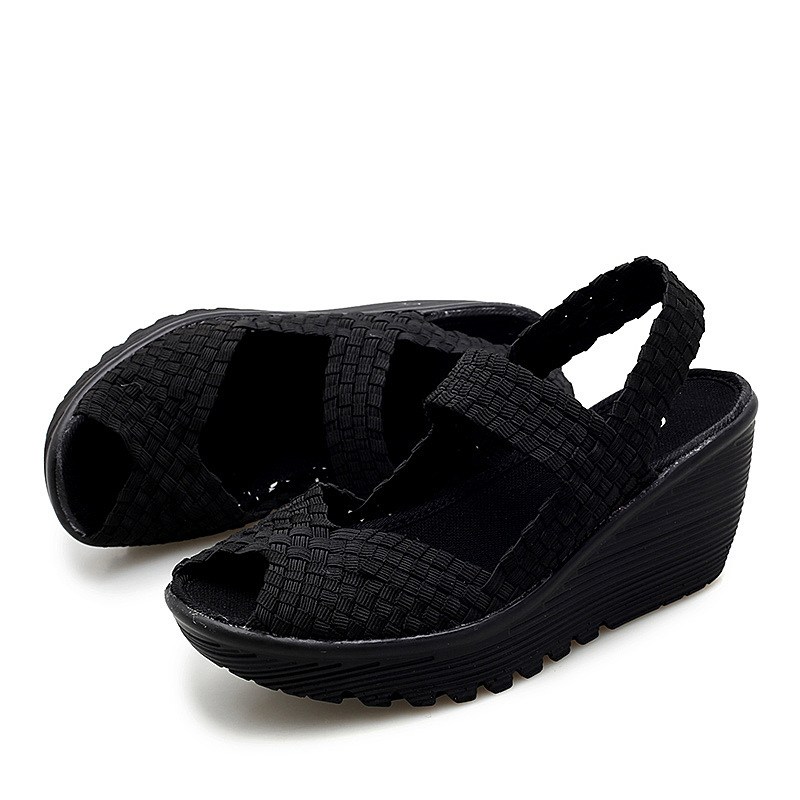 (image for) Woven elastic wedge sandal with slingback