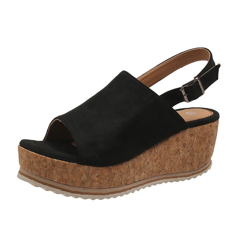 (image for) Slingback platform wedge with cork-wrapped base