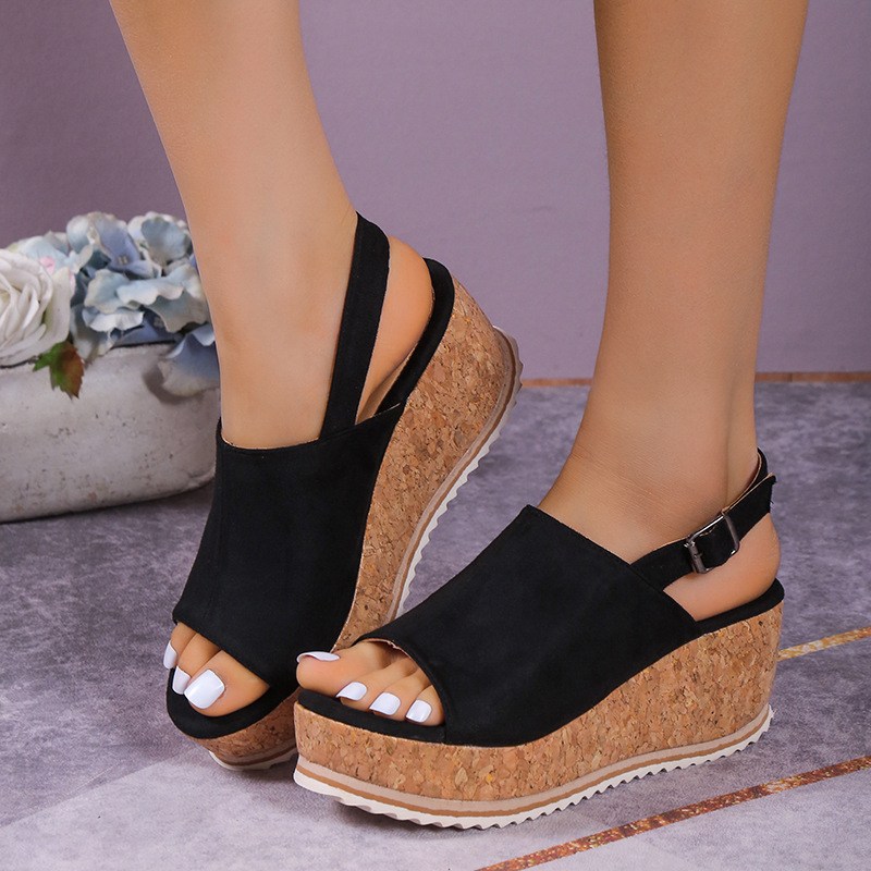 (image for) Slingback platform wedge with cork-wrapped base