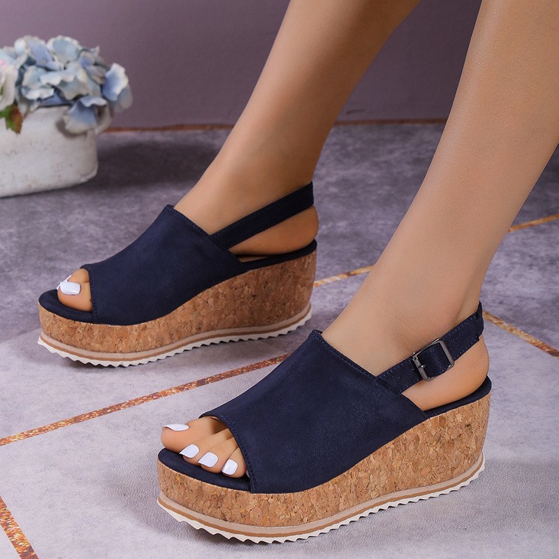 (image for) Slingback platform wedge with cork-wrapped base