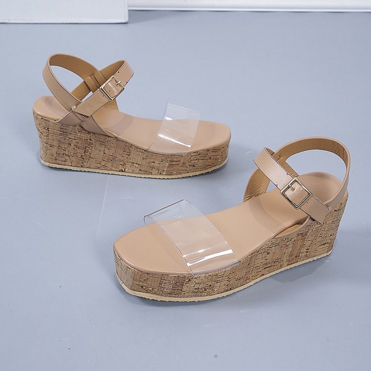 (image for) Clear-strap cork-effect wedge platform sandal