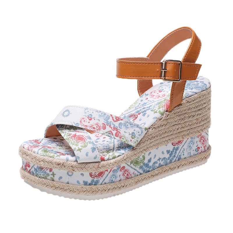 (image for) Boho print platform espadrille wedge sandal
