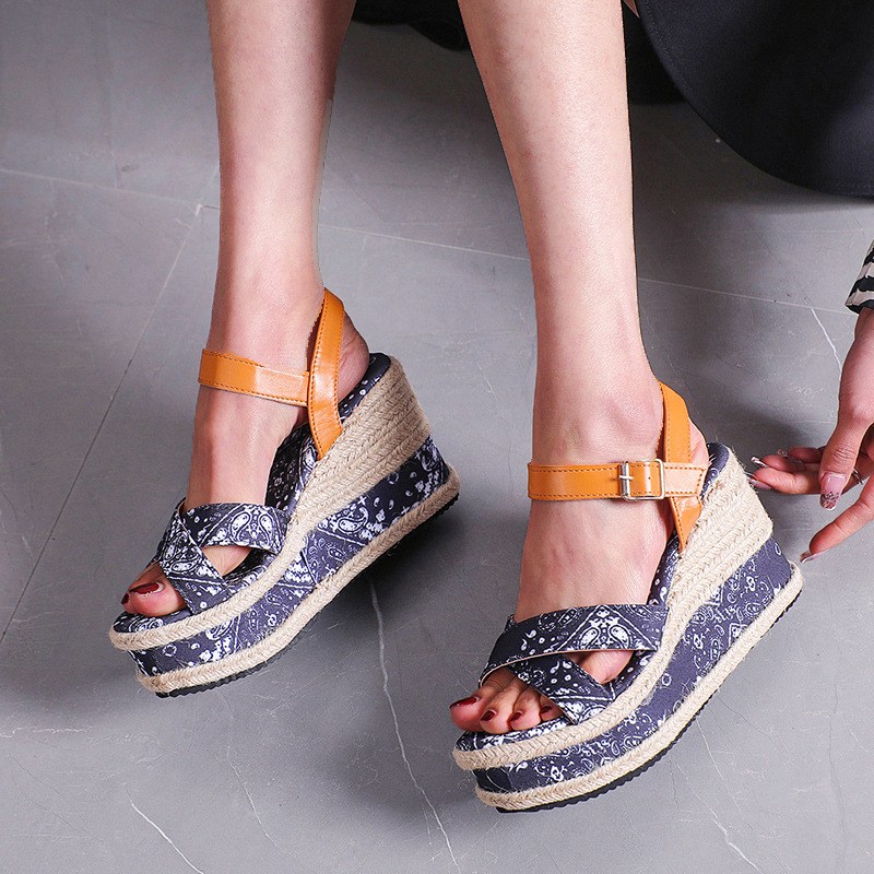 (image for) Boho print platform espadrille wedge sandal
