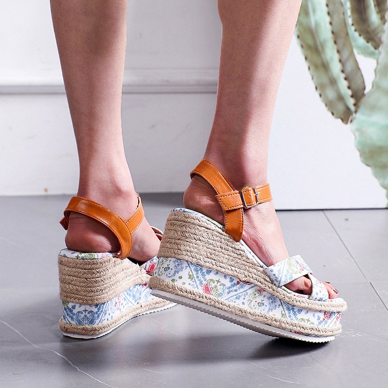 (image for) Boho print platform espadrille wedge sandal