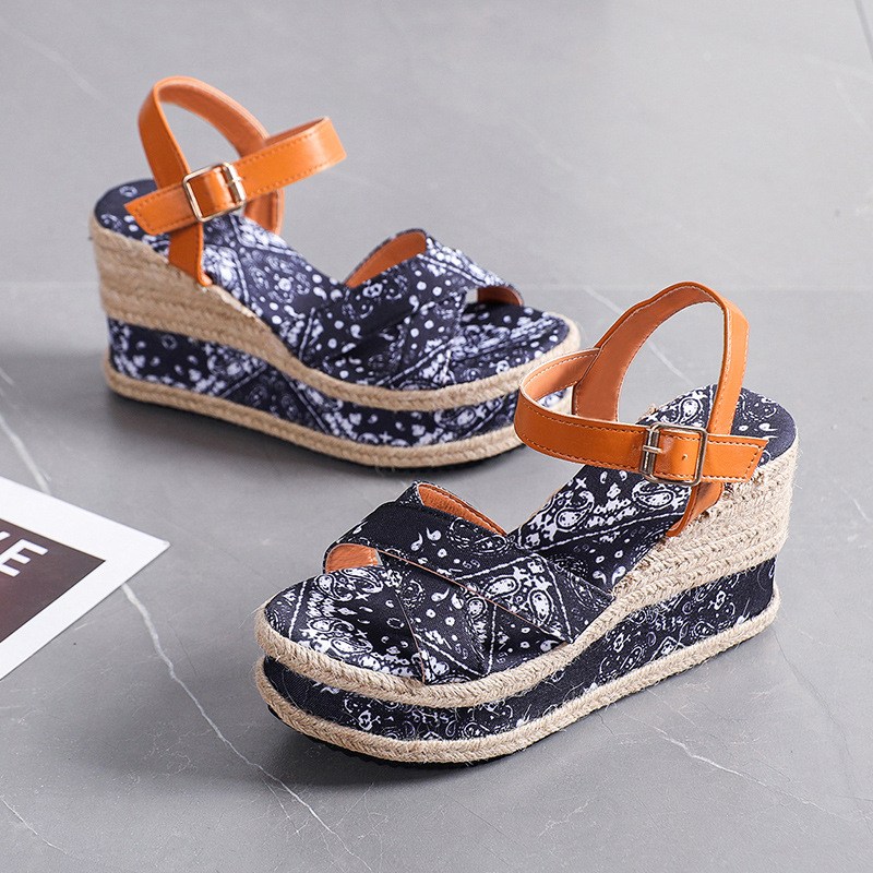 (image for) Boho print platform espadrille wedge sandal
