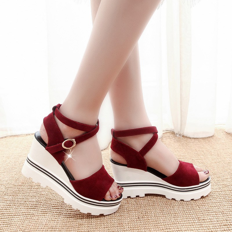 (image for) Chunky wedge platform sandal with cross-ankle straps