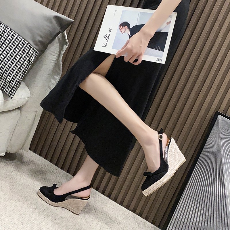 (image for) Slingback espadrille wedge with bow and closed toe