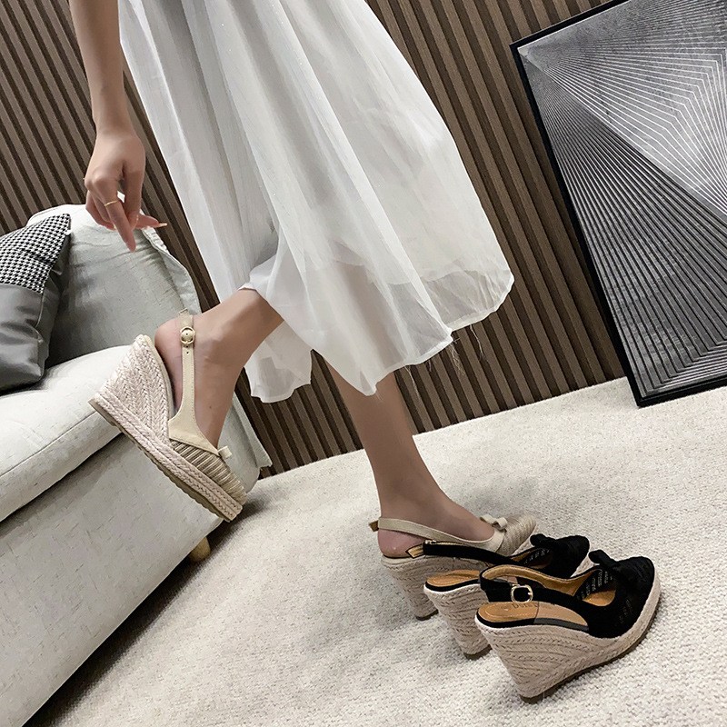 (image for) Slingback espadrille wedge with bow and closed toe