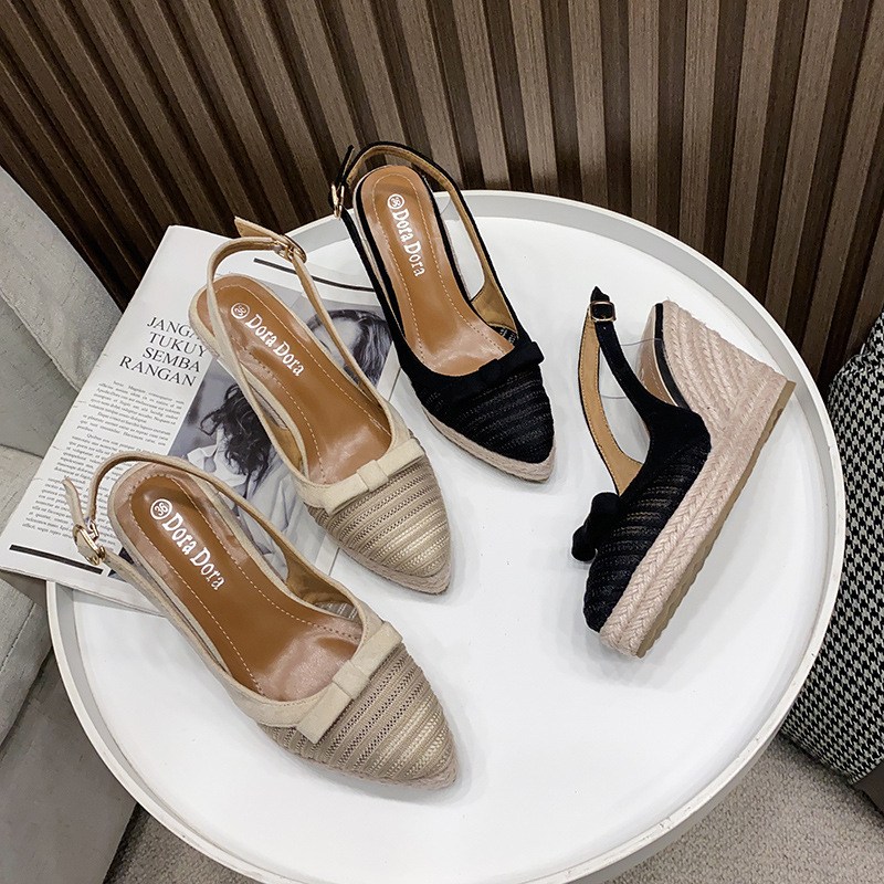 Sandalia cuña de yute slingback con lazo y punta cerrada (imagen de) Sandalia cuña de yute slingback con lazo y punta cerrada