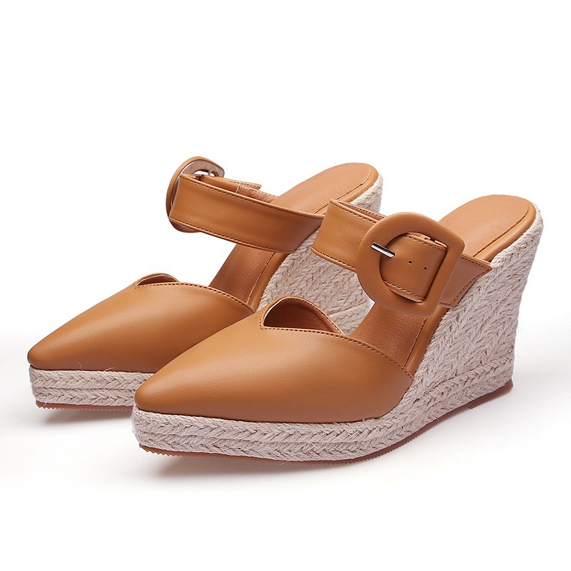 (image for) Pointed-toe espadrille wedge mule with bold buckle