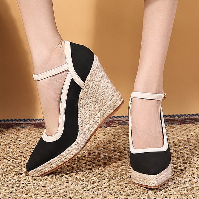 (image for) Women’s pointed-toe espadrille wedges with ankle strap