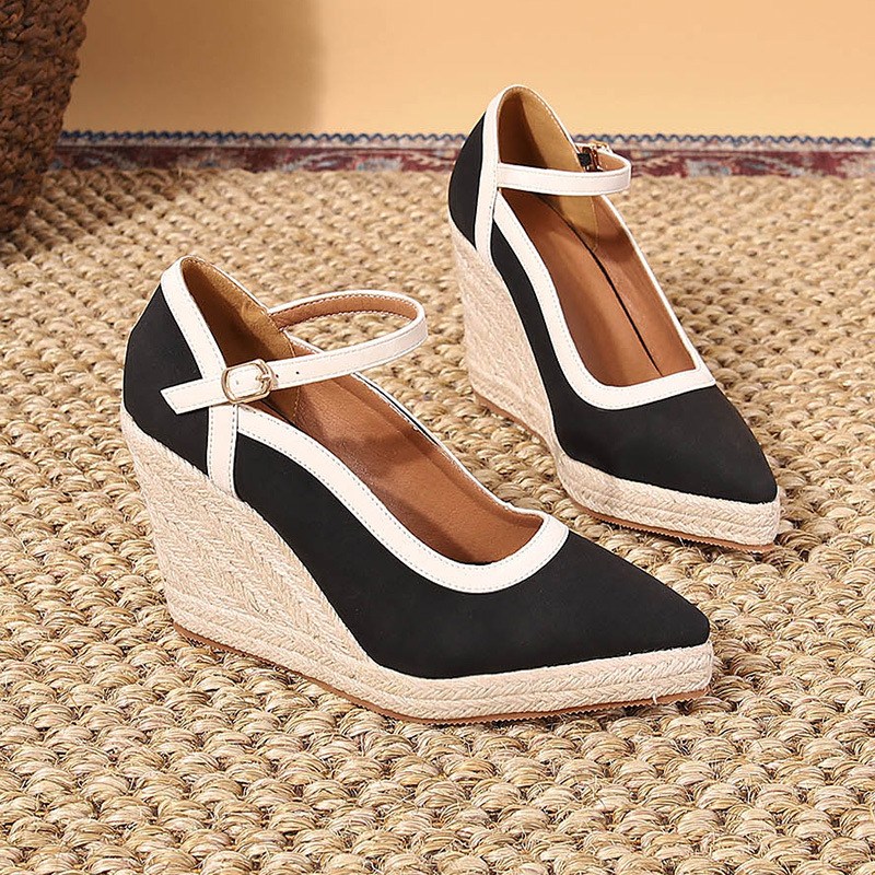(image for) Women’s pointed-toe espadrille wedges with ankle strap