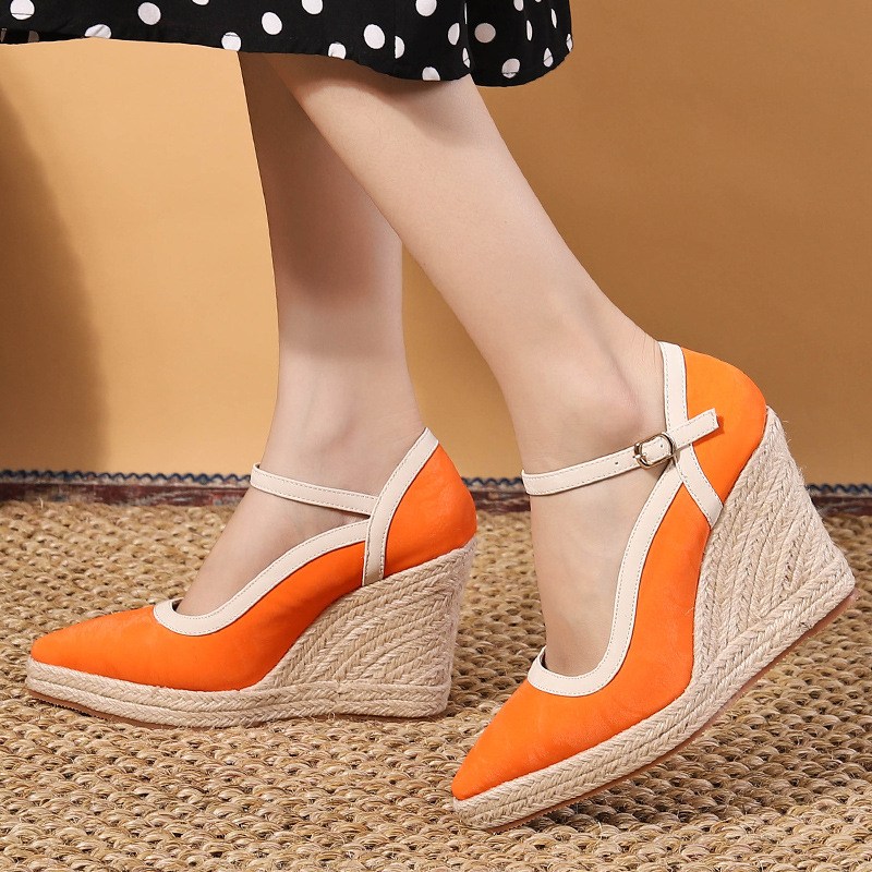 (image for) Women’s pointed-toe espadrille wedges with ankle strap