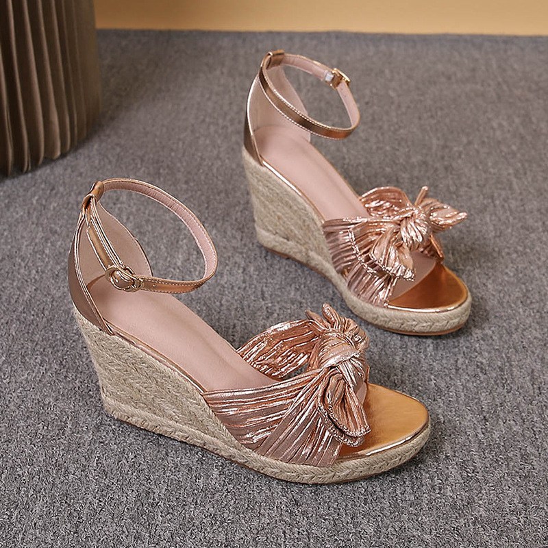(image for) Espadrille wedge with pleated bow and ankle strap