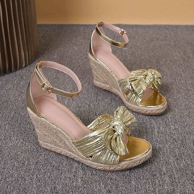 (image for) Espadrille wedge with pleated bow and ankle strap