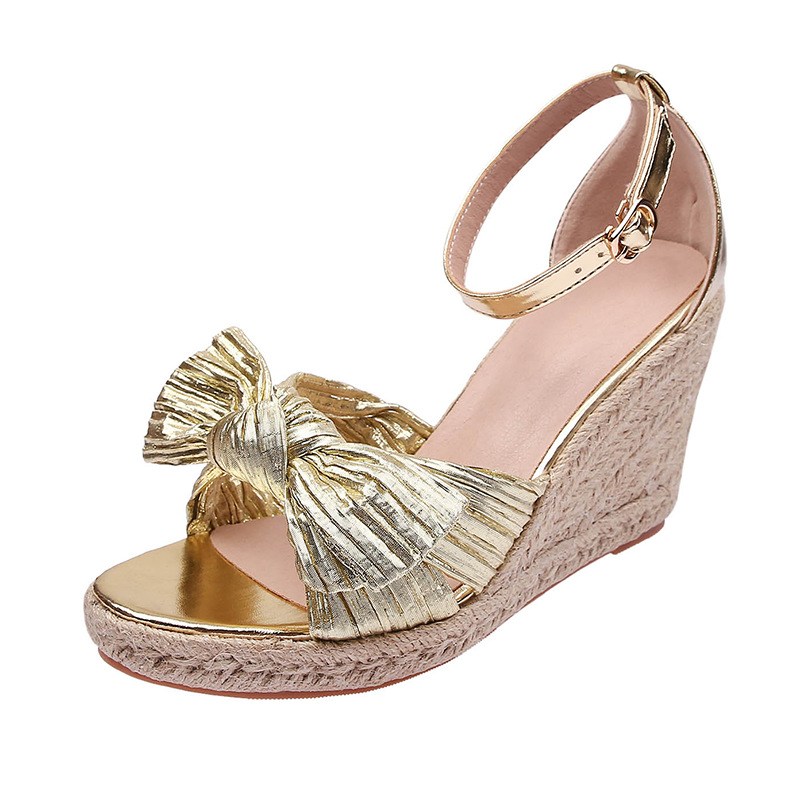 (image for) Espadrille wedge with pleated bow and ankle strap