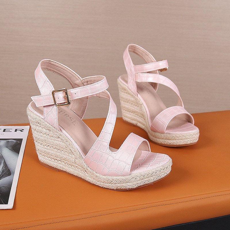 (image for) Croc-embossed espadrille wedge sandal with cross straps