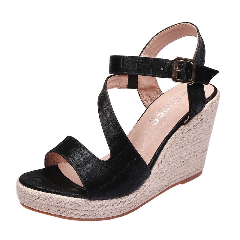(image for) Croc-embossed espadrille wedge sandal with cross straps