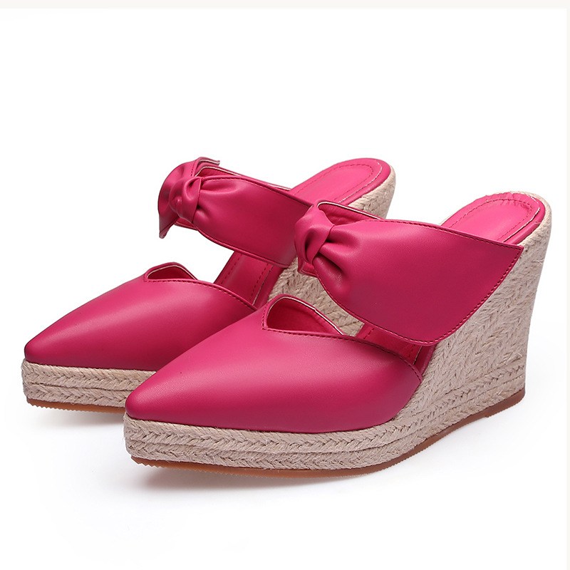 (image for) Pointed-toe espadrille wedge mule with bow