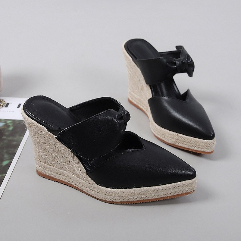(image for) Pointed-toe espadrille wedge mule with bow