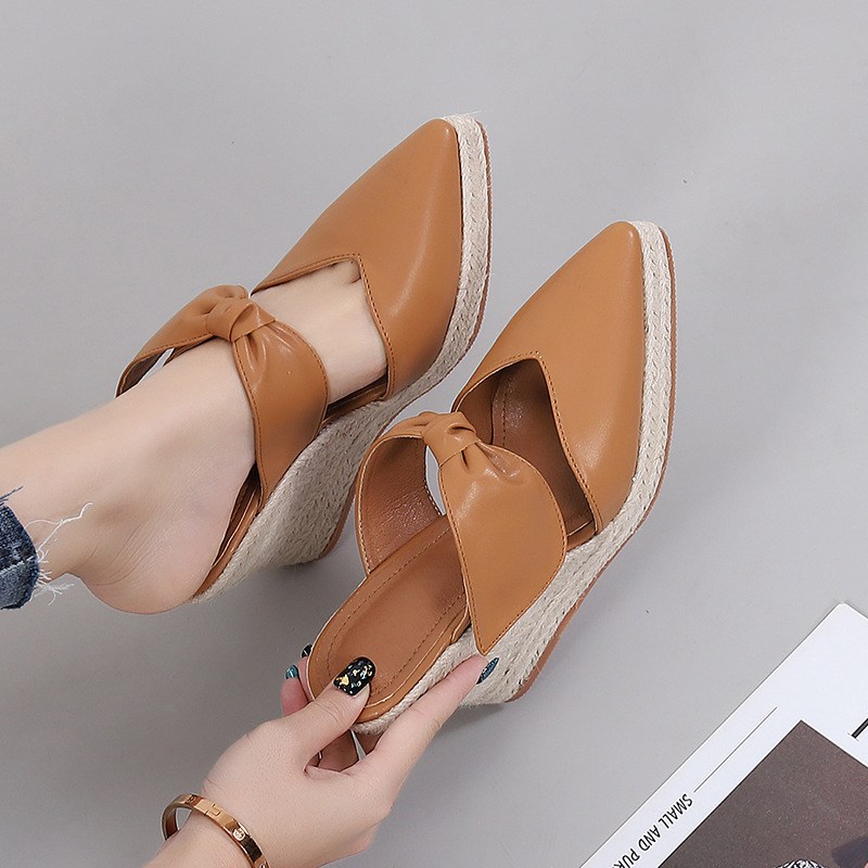 (image for) Pointed-toe espadrille wedge mule with bow